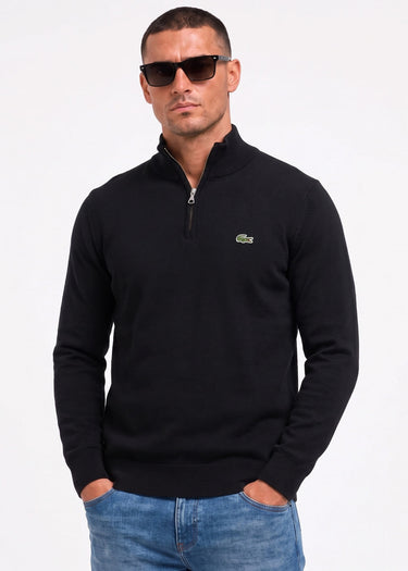 Regular fit high zipped neck sweater - black