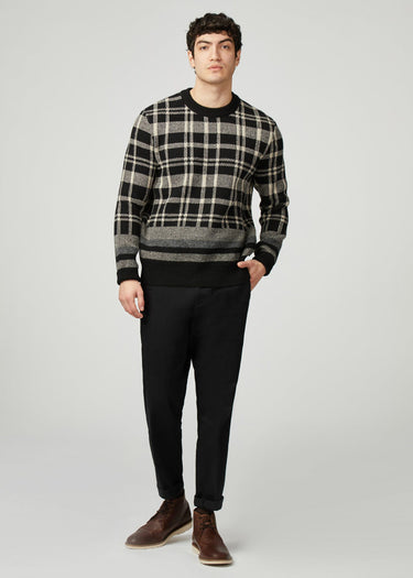 Ben Sherman Truien Tartan jacquard crew - black