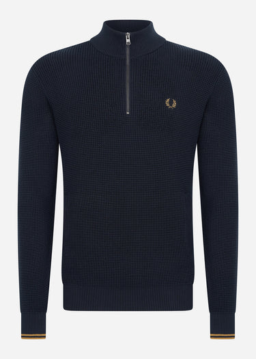 Fred Perry Truien Waffle stitch half zip jumper - navy