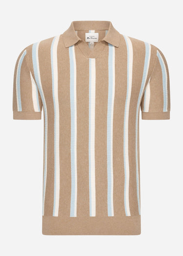 Ben Sherman Polo's Vertical stripe open neck polo - stone