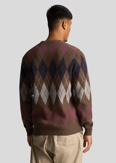 Lyle & Scott Truien British argyle crew neck - olive
