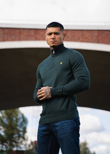 Lyle & Scott Truien Cotton merino quarter zip jumper - argyle teal