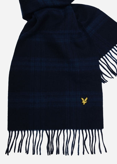 Lyle & Scott Sjaals Check lambswool scarf - dark navy dark denim