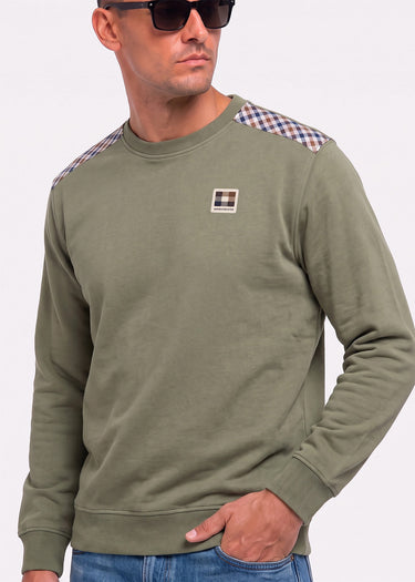 Aquascutum Pullover Check shoulder crewneck fleece - army green