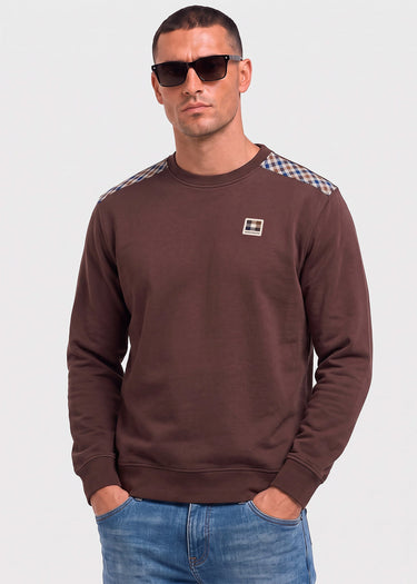 Aquascutum Sweaters Check shoulder crewneck fleece - chocolate
