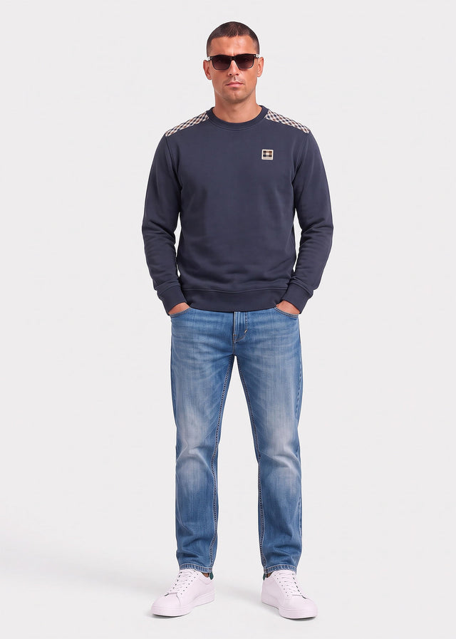 Aquascutum Pullover Check shoulder crewneck fleece - navy