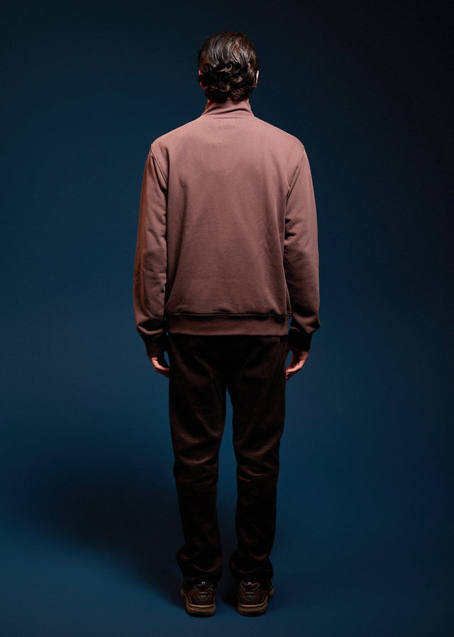 Aquascutum Pullover Check shoulder quarter zip fleece - chocolate