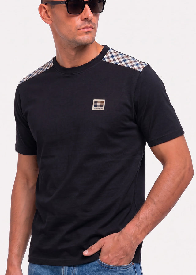 Aquascutum T-Shirts Check shoulder t-shirt - black