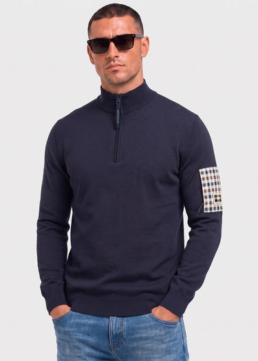Aquascutum Pullover Quarter zip tech sweater - navy