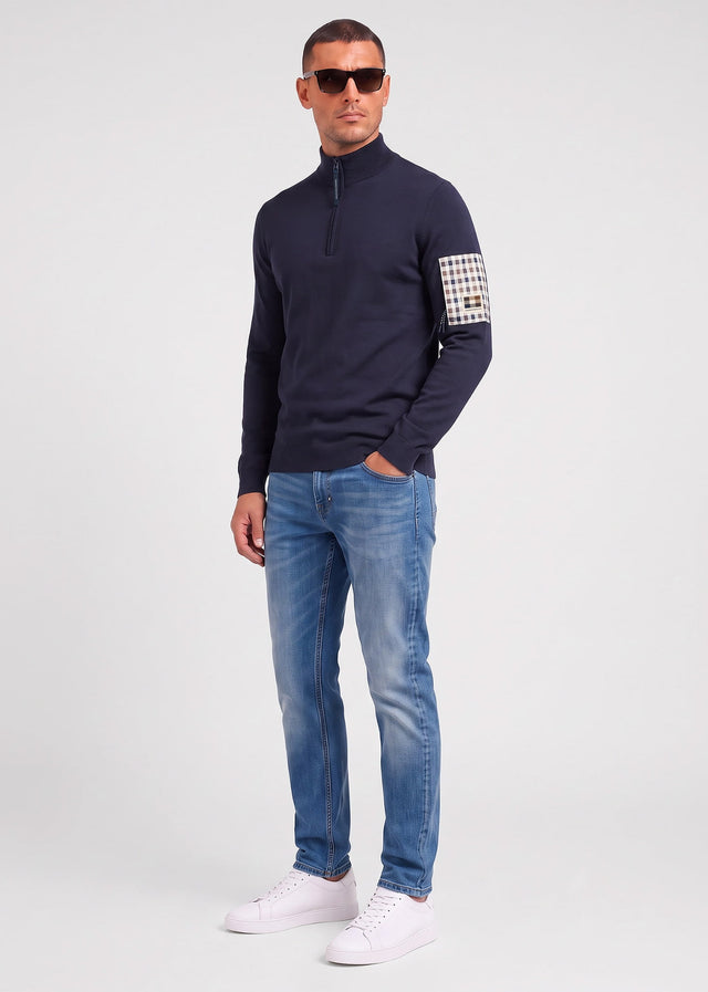 Aquascutum Pullover Quarter zip tech sweater - navy