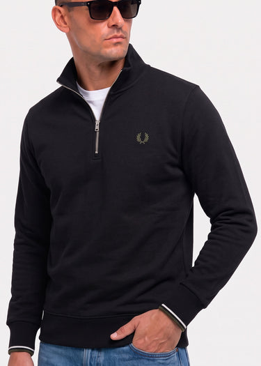 Fred Perry Truien Half zip sweatshirt - black ecru laurel wreath green