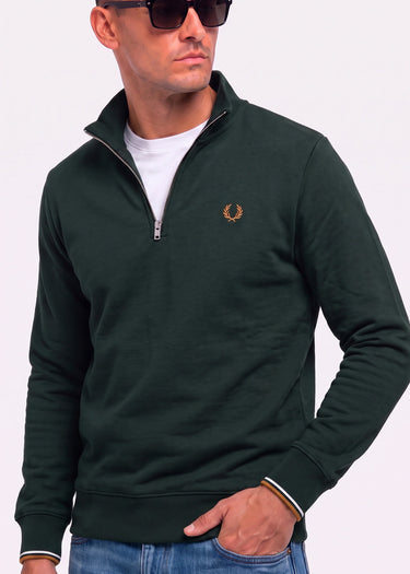 Fred Perry Truien Half zip sweatshirt - night green dusky blue dark caramel