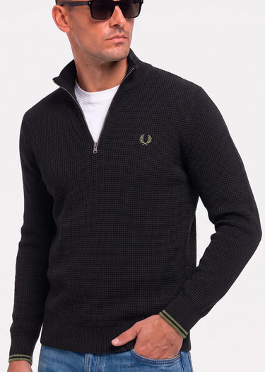 Fred Perry Truien Waffle stitch half zip jumper - black