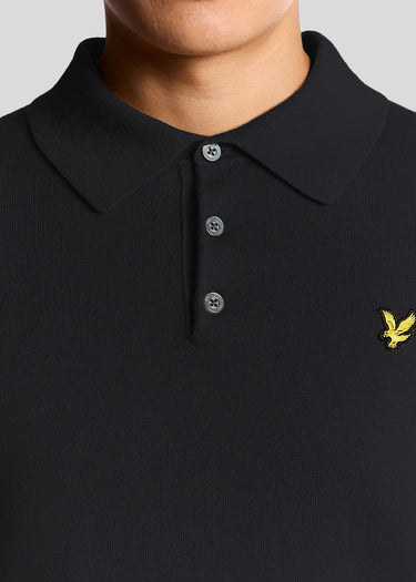 Lyle & Scott Truien Cotton merino long sleeve knitted polo - dark navy