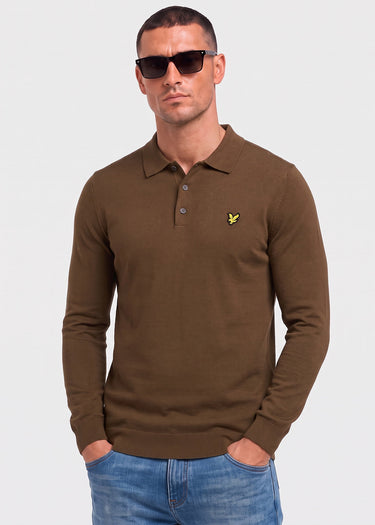 Lyle & Scott Longsleeve Polo's Cotton merino long sleeve knitted polo - sepia brown