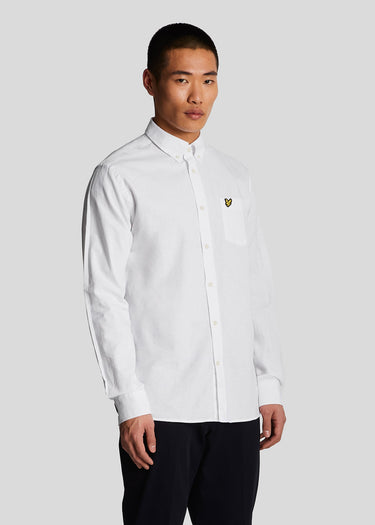 Lyle & Scott Overhemden Cotton linen button down shirt - white