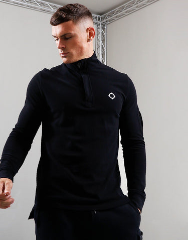 MA.Strum Truien Ls funnel neck polo - black