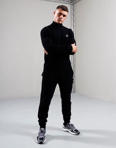 MA.Strum Truien Ls funnel neck polo - black