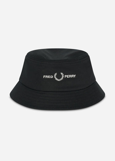 Fred Perry Bucket Hats Graphic branded twill bucket hat - black