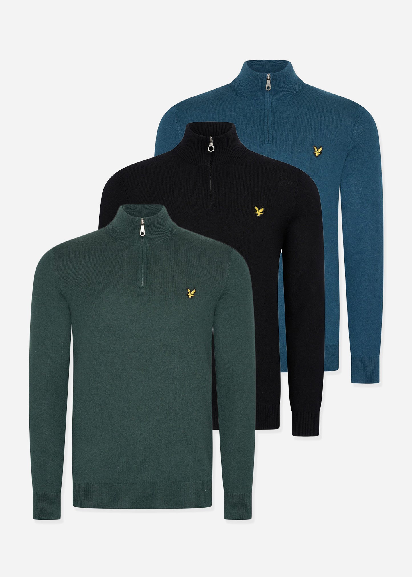 Lyle & Scott Truien Bundle cotton merino quarter zip jumper - jet black - argyle teal - apres navy