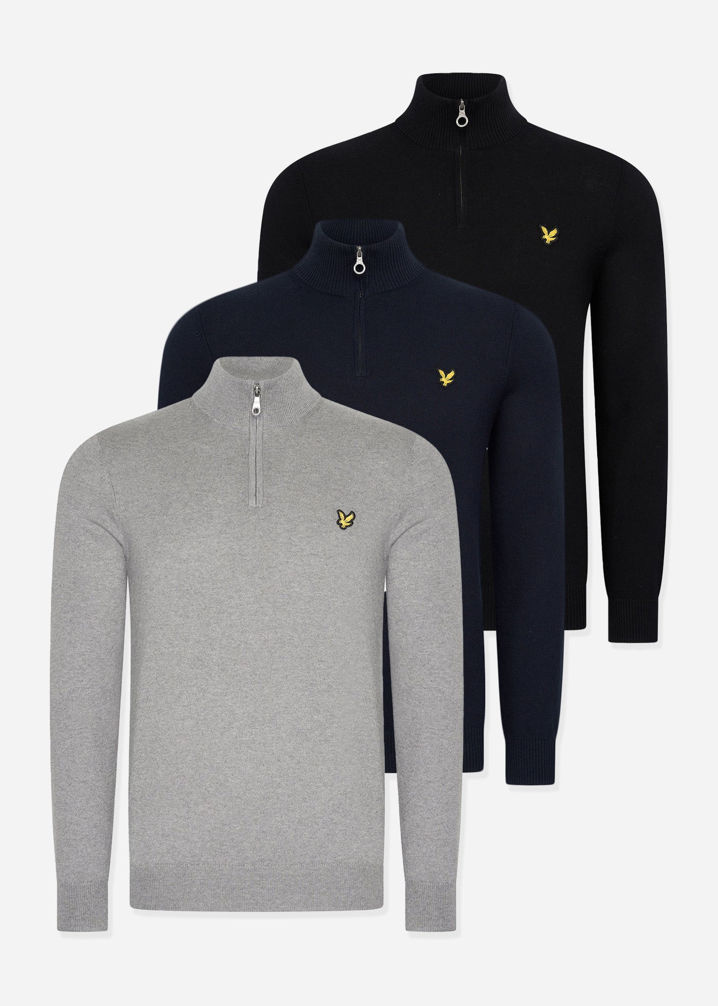 Lyle & Scott Truien Bundle cotton merino quarter zip jumper - jet black - dark navy - mid grey marl