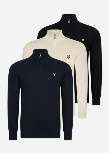 Lyle & Scott Truien Bundle cotton merino quarter zip jumper - jet black - cove - dark navy