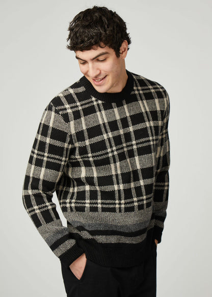 Ben Sherman Truien  Tartan jacquard crew - black 