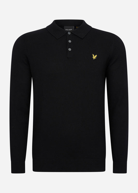 Long sleeve knitted polo shirt - jet black