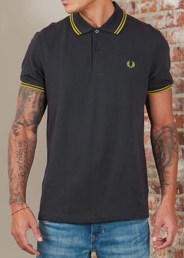 Fred Perry Polo's Twin tipped fred perry shirt - Anchor Grey Tennis Ball Yellow