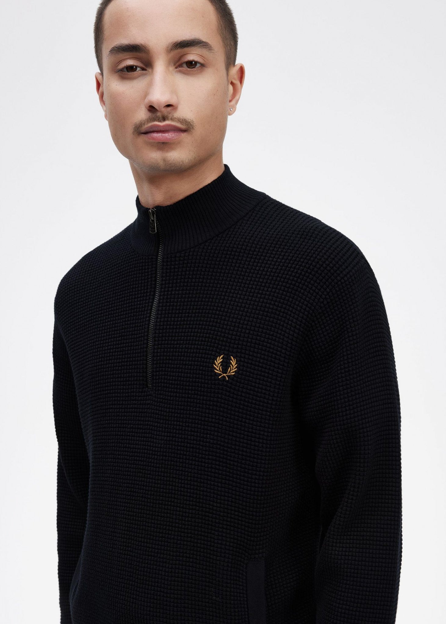 Fred Perry Truien  Waffle stitch half zip jumper - navy 