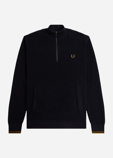 Fred Perry Truien  Waffle stitch half zip jumper - navy 