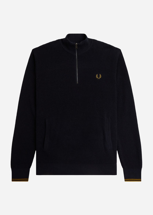 Fred Perry Truien  Waffle stitch half zip jumper - navy 