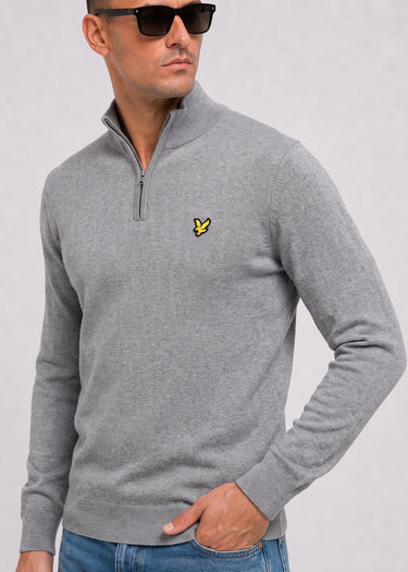 Lyle & Scott Truien Cotton merino quarter zip jumper - mid grey marl