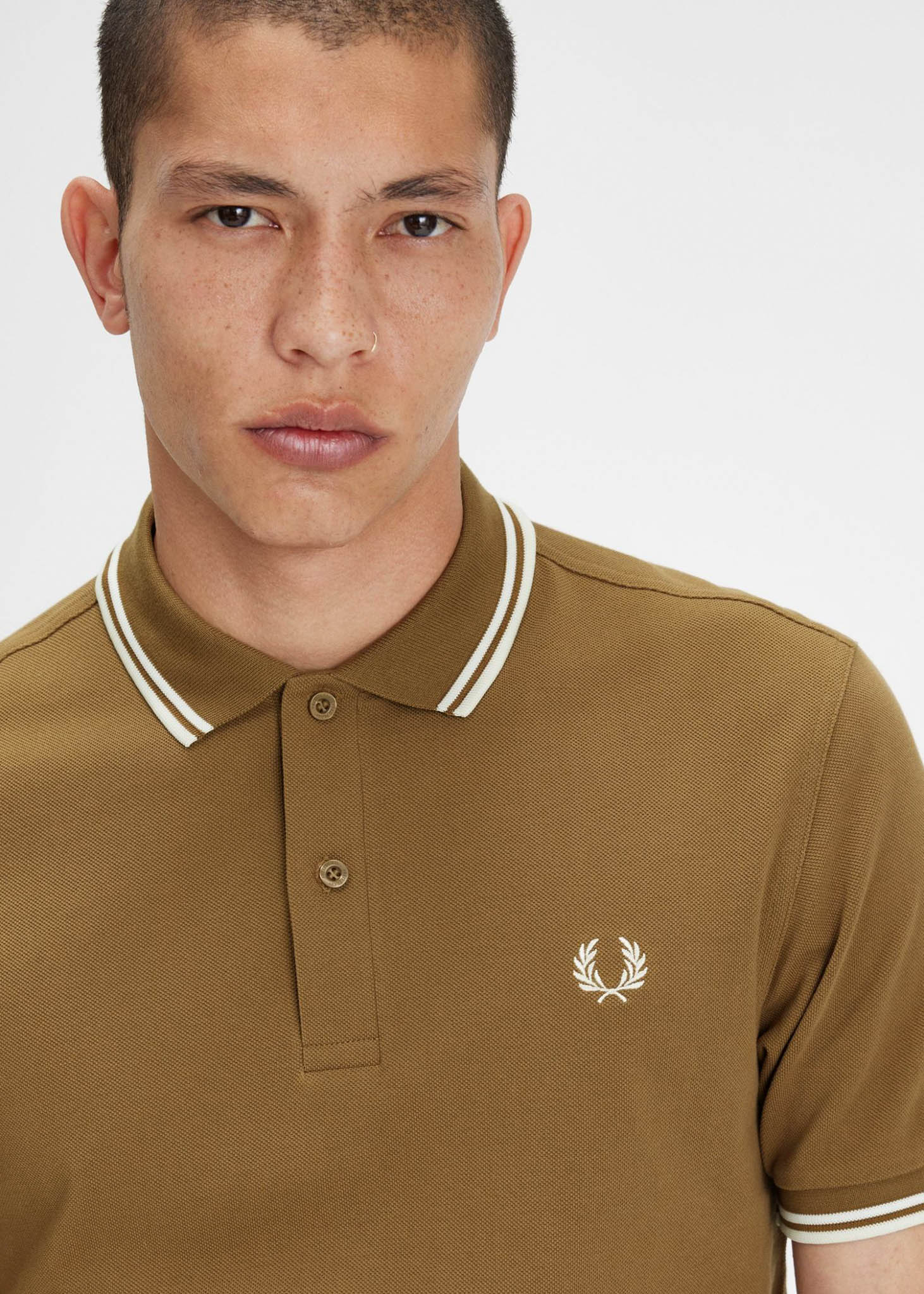 Fred Perry Polo's  Twin tipped Fred Perry shirt - shaded stone snow white ecru 
