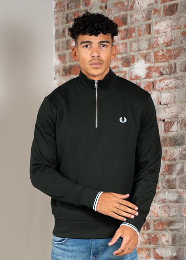 Fred Perry Truien Half zip sweatshirt - night green snow white