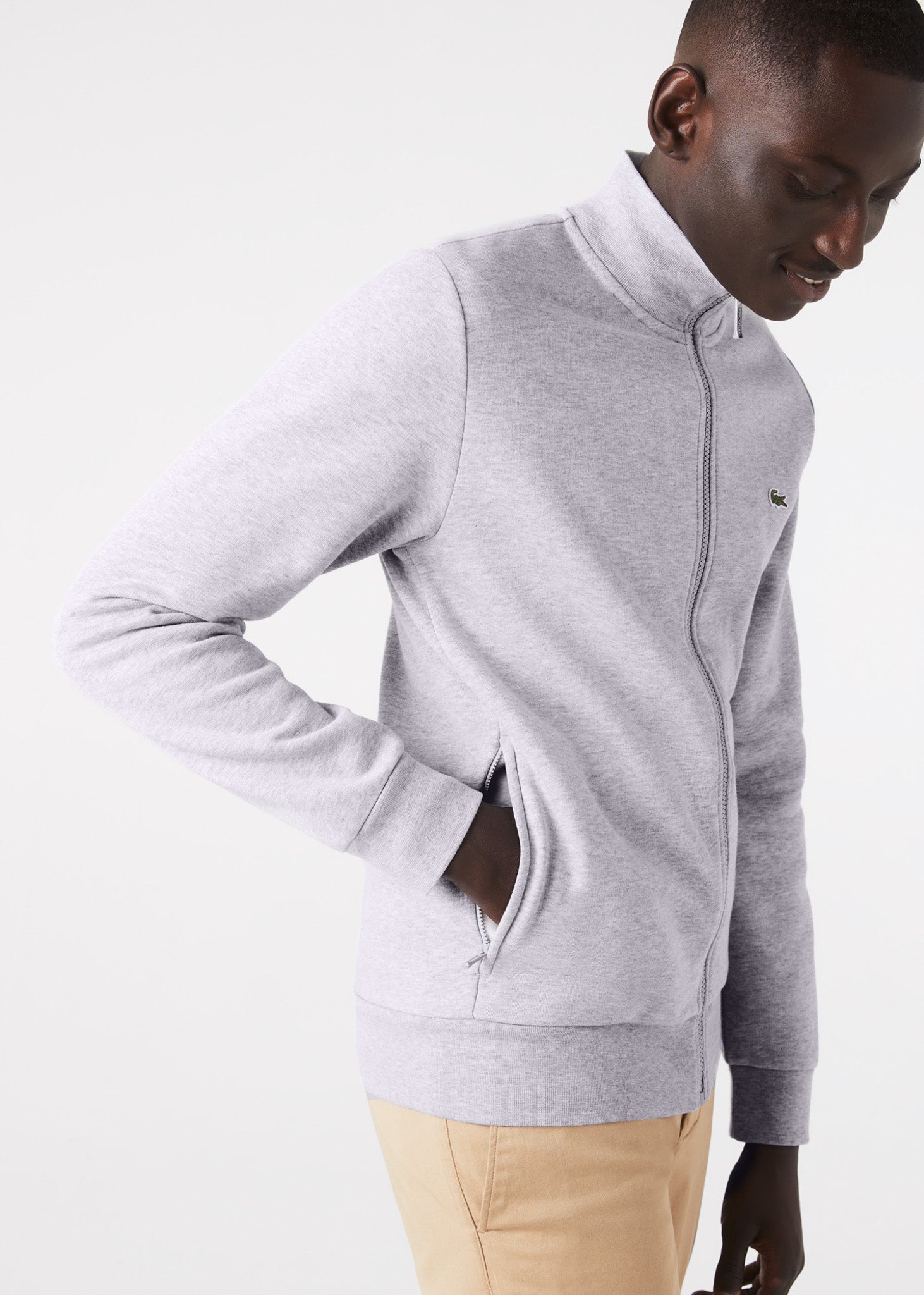 Lacoste Vesten  Brushed fleece zip through sweater - Silver Chine 