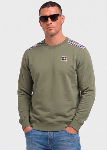 Aquascutum Pullover Check shoulder crewneck fleece - army green