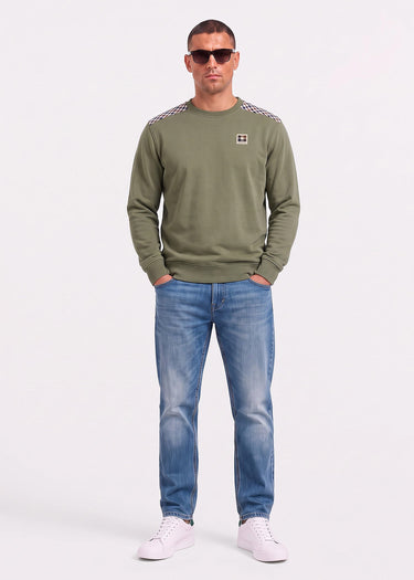 Aquascutum Pullover Check shoulder crewneck fleece - army green