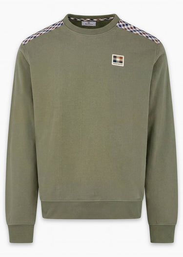 Aquascutum Pullover Check shoulder crewneck fleece - army green
