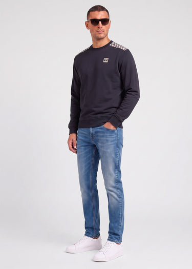 Aquascutum Pullover Check shoulder crewneck fleece - black