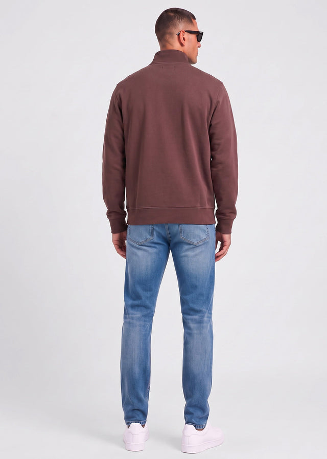 Aquascutum Pullover Check shoulder quarter zip fleece - chocolate