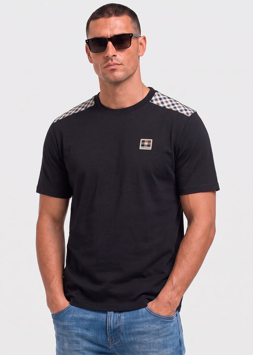 Check shoulder t-shirt - black