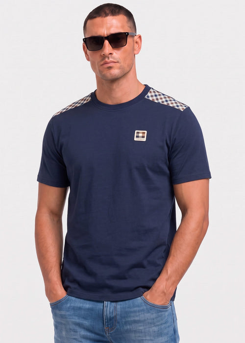 Check shoulder t-shirt - navy