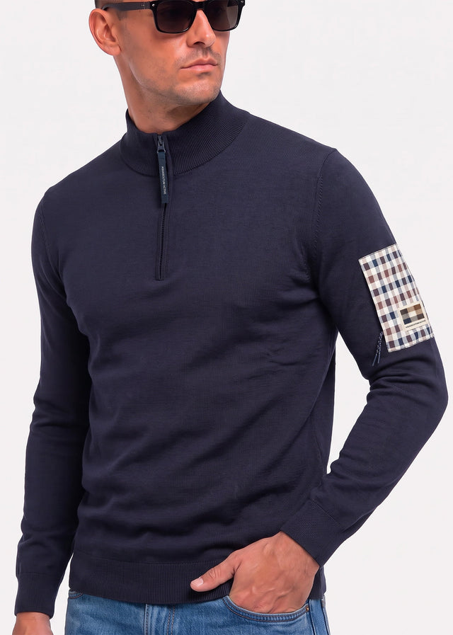 Aquascutum Pullover Quarter zip tech sweater - navy