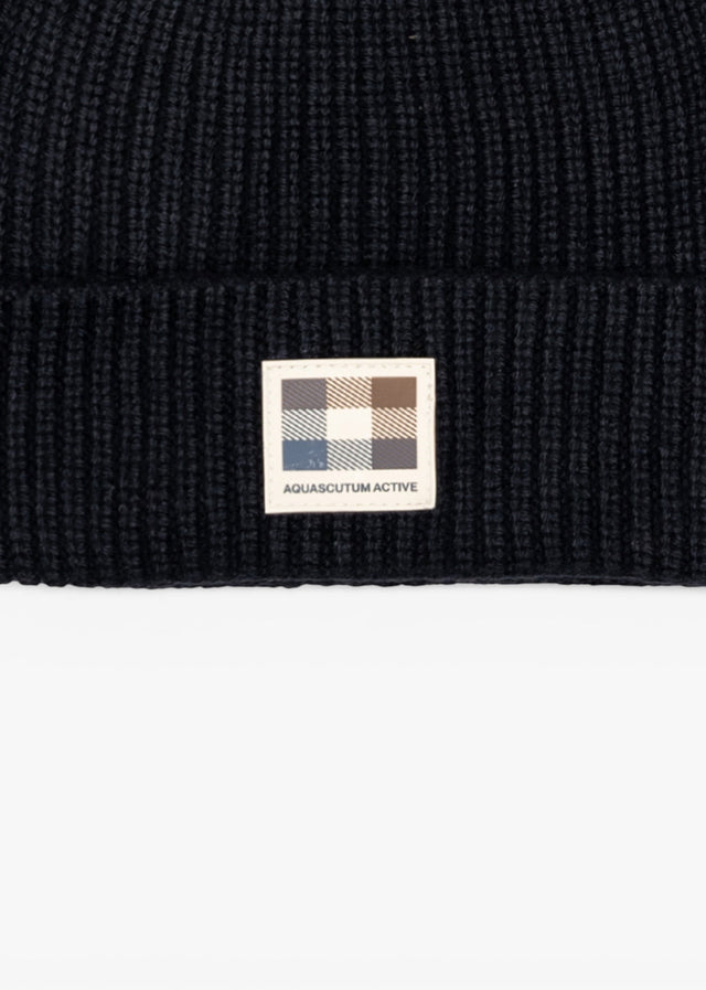 Aquascutum Mützen Rubber patch beanie - black