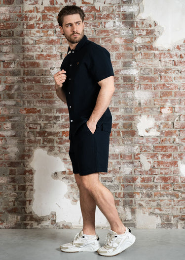 Farah Korte Broeken Redwald seersucker short - true navy