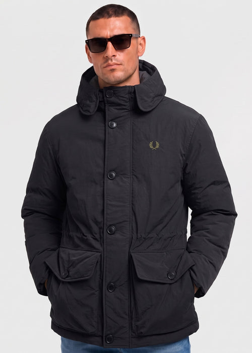 Padded patch pocket parka - black