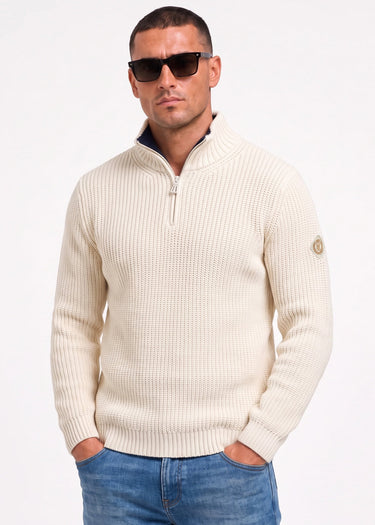 Henri Lloyd Truien Golant quarter zip ribbed knit - ecru