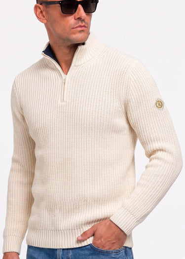 Henri Lloyd Truien Golant quarter zip ribbed knit - ecru