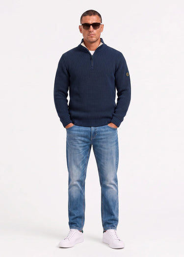 Henri Lloyd Truien Golant quarter zip ribbed knit - navy